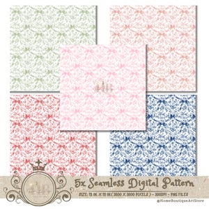 Bows Coquette Seamless Patterns Bows Chinoiserie Floral Digital Paper Wallpaper Scrapbook Paper Toile Coquette Pattern Vintage Floral Prints