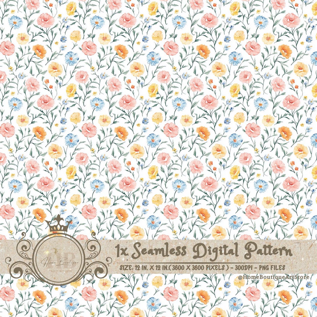 Wildflower Seamless Pattern Wildflower Watercolor Digital Paper Wild ...