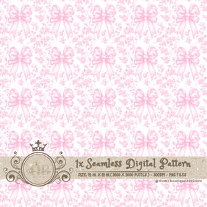 Pink Bows Toile Seamless Patterns Bows Coquette Digital Paper Wallpaper Scrapbook Paper Chinoiserie Floral Pattern Vintage Floral Patterns