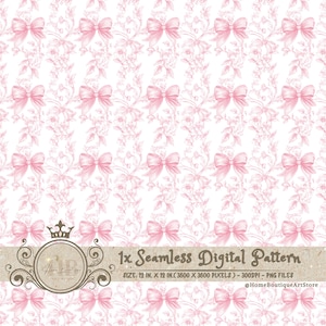 Pink Toile Coquette Seamless Patterns Bows Digital Paper Wallpaper Scrapbook Paper Pink Chinoiserie Floral Pattern Vintage Floral Patterns