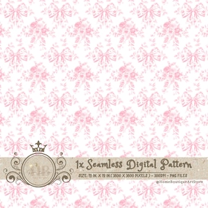 Pink Bows Toile Seamless Patterns Bows Coquette Digital Paper Wallpaper Scrapbook Paper Chinoiserie Floral Pattern Vintage Floral Patterns