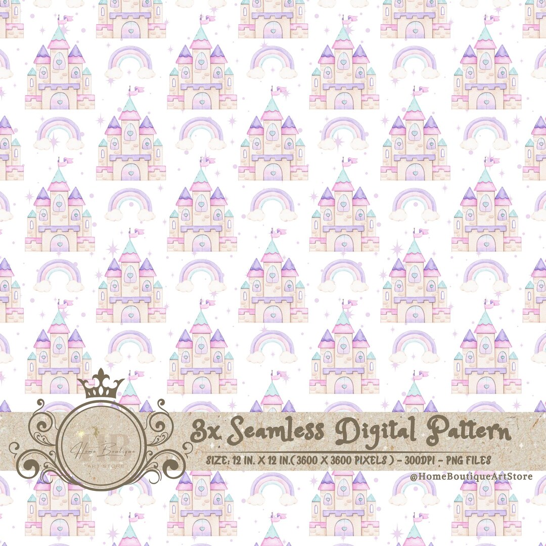 Watercolor Rainbow Castle Digital Paper Rainbow Castle Seamless Pattern ...