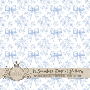 Blue Toile Coquette Seamless Patterns Fiocchi Carta da parati digitale Carta da parati Scrapbook Blu Chinoiserie Motivo floreale Motivi floreali vintage
