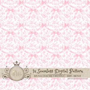 Rosa Toile Coquette Seamless Patterns Fiocchi Carta da parati digitale Carta da parati Scrapbook Rosa Chinoiserie Motivo floreale Motivi floreali vintage