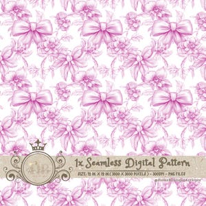 Pink Toile Coquette Seamless Patterns Bows Digital Paper Wallpaper Scrapbook Paper Pink Chinoiserie Floral Pattern Vintage Floral Patterns