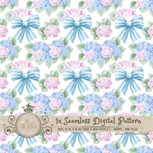 Blue Bow Hydrangea Seamless Pattern Hydrangea Watercolor Digital Paper Hydrangea Scrapbook Blue Bow Floral Pattern Vintage Floral Patterns
