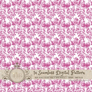 Pink Toile Coquette Seamless Patterns Bows Digital Paper Wallpaper Scrapbook Paper Pink Chinoiserie Floral Pattern Vintage Floral Patterns