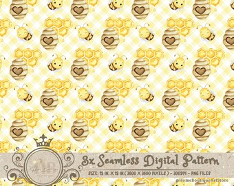Papel digital con diseño de abeja de acuarela, diseño sin costuras de mariquita y abeja, álbum de recortes de abejas, papel digital para regalo de niña, papel con diseño de abeja de miel