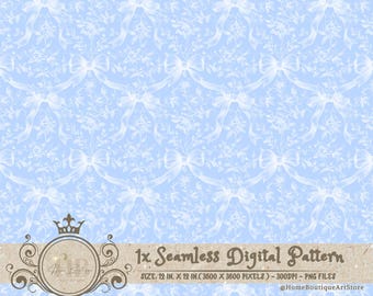 Blue Toile Coquette Seamless Patterns Bows Digital Paper Wallpaper Scrapbook Paper Blue Chinoiserie Floral Pattern Vintage Floral Patterns