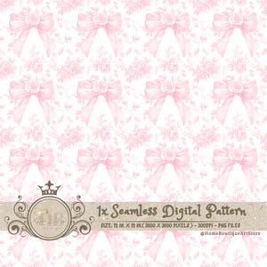Pink Toile Coquette Seamless Patterns Bows Digital Paper Wallpaper Scrapbook Paper Pink Chinoiserie Floral Pattern Vintage Floral Patterns
