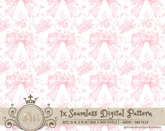 Pink Toile Coquette Seamless Patterns Bows Digital Paper Wallpaper Scrapbook Paper Pink Chinoiserie Floral Pattern Vintage Floral Patterns