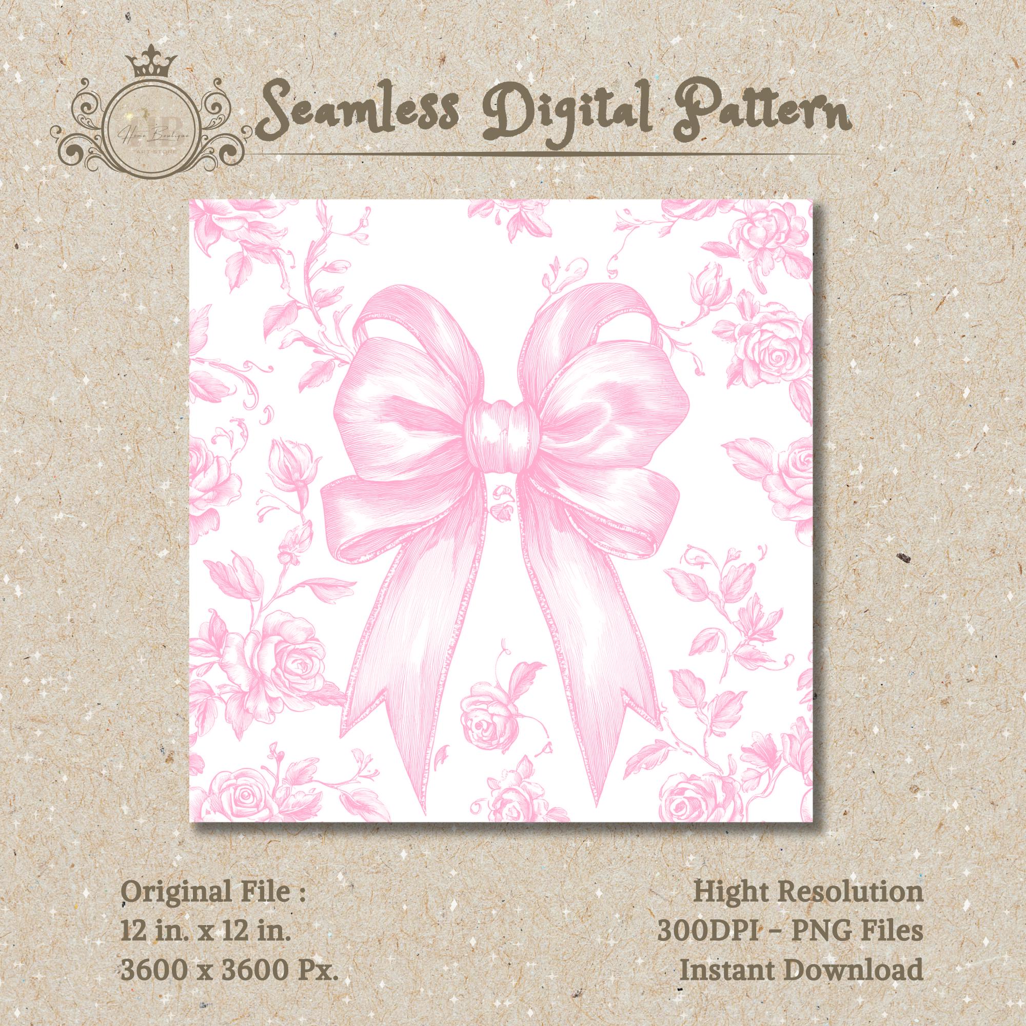 Pink Bows Toile Seamless Patterns Bows Coquette Digital Paper Wallpaper ...