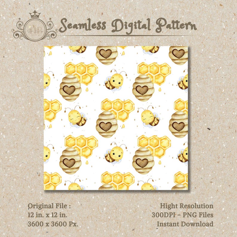 Watercolor Bumble Bee Digital Paper Bee Ladybug Seamless Pattern Bee ...