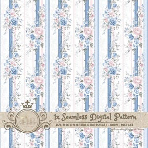 Blauer Streifen-nahtloses Muster-Rosa-Blumen-digitales Papier-Tapete-Sammelalbum-Blumen-Streifen-Weinlese-Rosa-Stoffmuster-Blumenhochzeits-Papier
