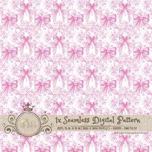 Pink Toile Coquette Seamless Patterns Bows Digital Paper Wallpaper Scrapbook Paper Pink Chinoiserie Floral Pattern Vintage Floral Patterns