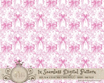 Pink Toile Coquette Seamless Patterns Bows Digital Paper Wallpaper Scrapbook Paper Pink Chinoiserie Floral Pattern Vintage Floral Patterns