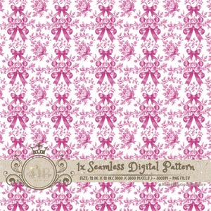 Pink Toile Coquette Seamless Patterns Bows Digital Paper Wallpaper Scrapbook Paper Pink Chinoiserie Floral Pattern Vintage Floral Patterns