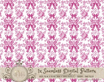 Pink Toile Coquette Seamless Patterns Bows Digital Paper Wallpaper Scrapbook Paper Pink Chinoiserie Floral Pattern Vintage Floral Patterns