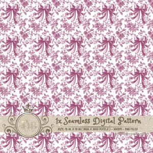Pink Toile Coquette Seamless Patterns Bows Digital Paper Wallpaper Scrapbook Paper Pink Chinoiserie Floral Pattern Vintage Floral Patterns