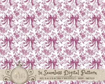 Pink Toile Coquette Seamless Patterns Bows Digital Paper Wallpaper Scrapbook Paper Pink Chinoiserie Floral Pattern Vintage Floral Patterns