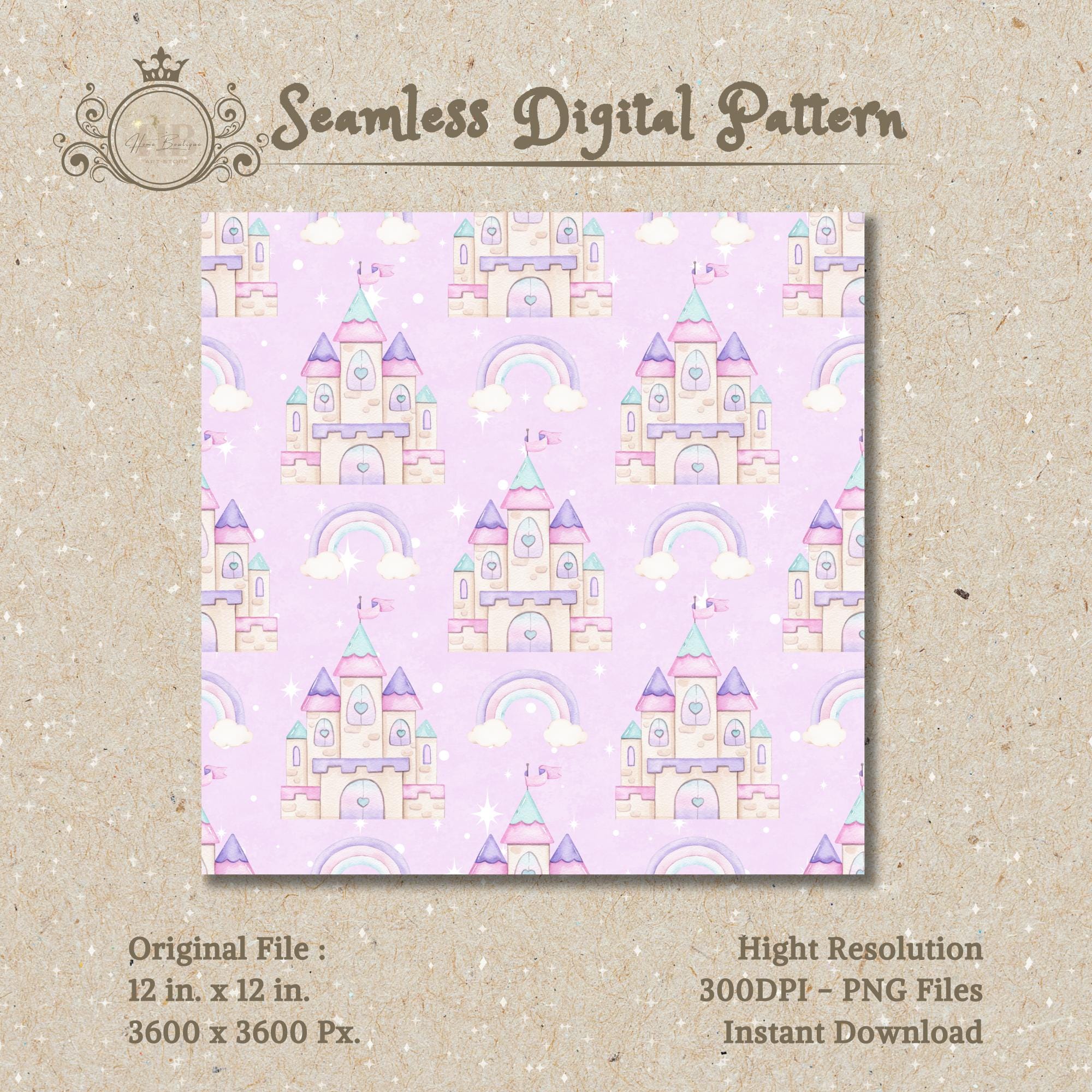 Watercolor Rainbow Castle Digital Paper Rainbow Castle Seamless Pattern ...