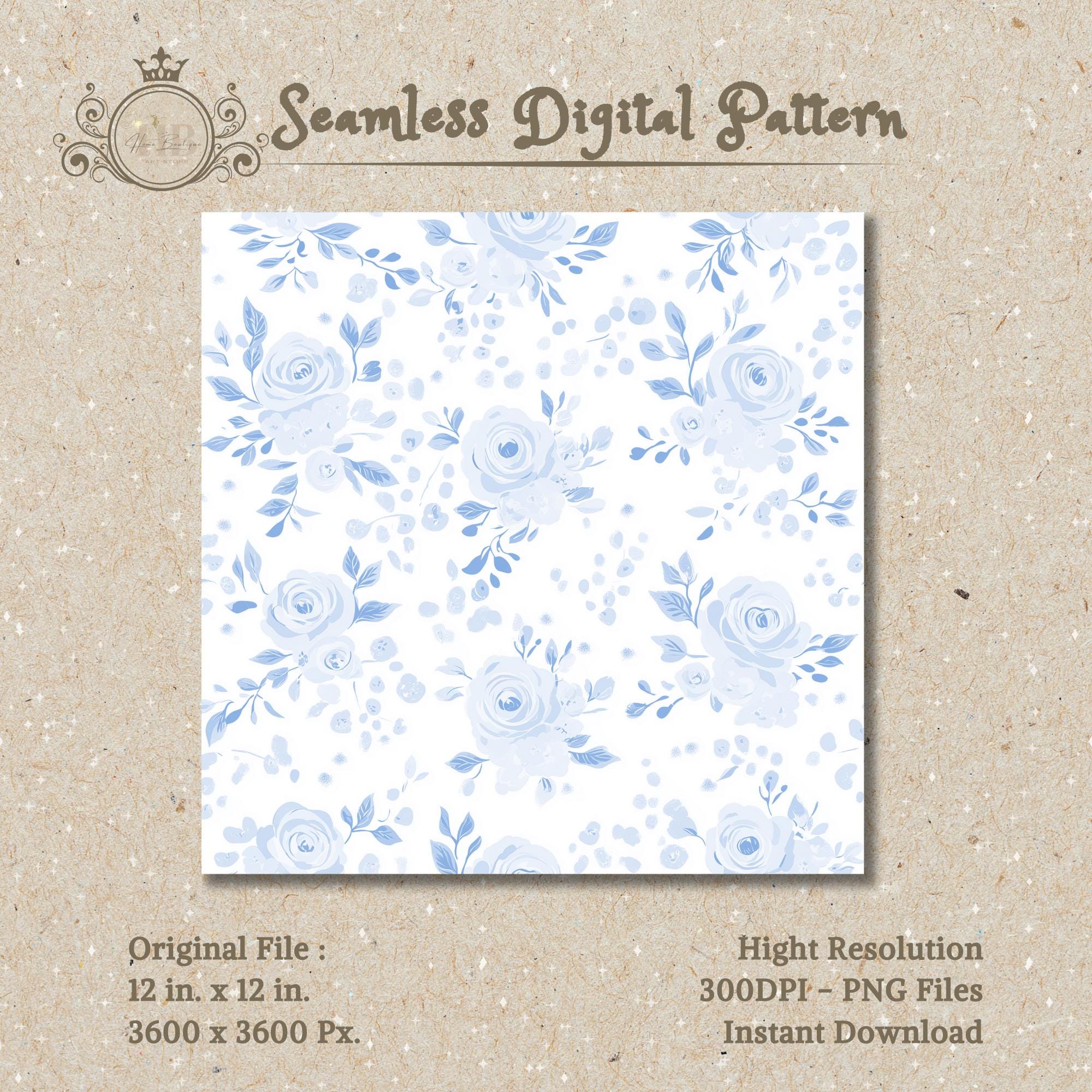 Blue Roses Toile Floral Seamless Pattern Roses Toile Watercolor Digital ...