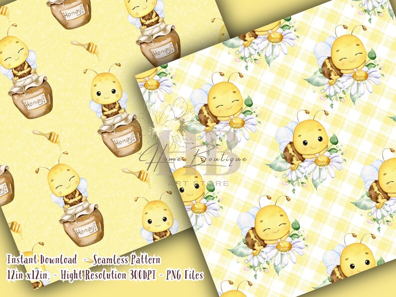 Watercolor Bumble Bee Digital Paper Pack Bee Ladybug Seamless Pattern ...