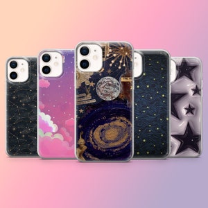 Funda para teléfono Planet Stars con diseño de noche brillante para iPhone 15, 14, 13, 12, 11, Samsung S24, S23FE, S22, A15, A54, A25, Pixel 8A, 8Pro, 7A, 6A