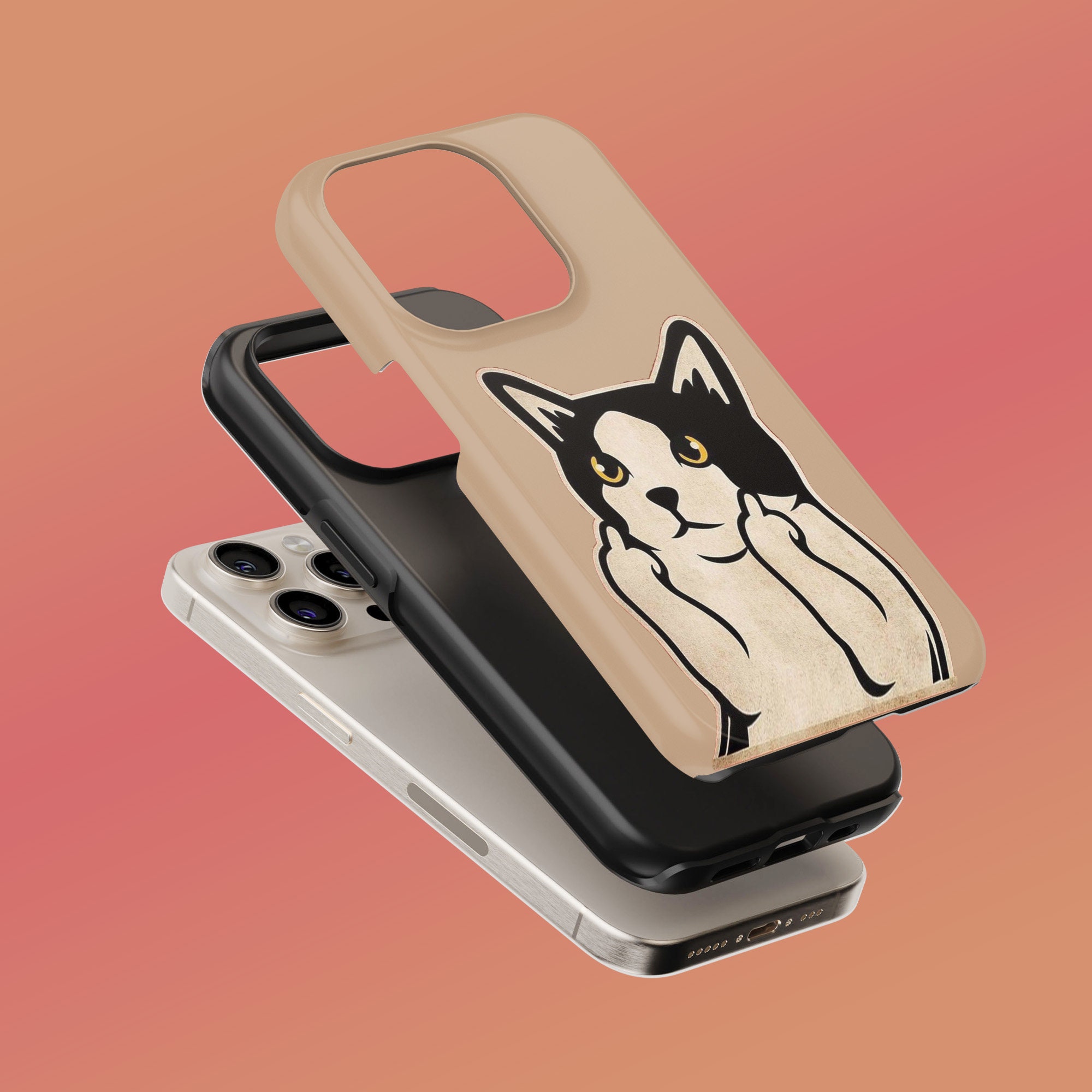 【howie】meaw case▲Smart phone case Meow Pets Phone Case Rude Gesture Cover for iPhone 15, 14