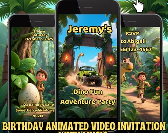 Animierte Dinosaurier-Geburtstagseinladung per Video | Dschungelabenteuer-Party (Digital)
