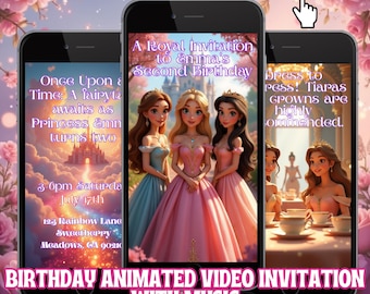 Princess Birthday Video Invitation Digital Evite for Girls Animated Party Invite Royal Castle Theme Fairy Tale Pink Magical Birthday Card