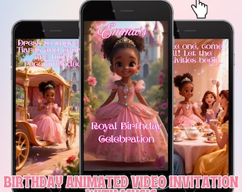 Princess Birthday Video Invitation Digital Evite for Girls Animated Party Invite Royal Castle Theme Fairy Tale Pink Magical Birthday Card