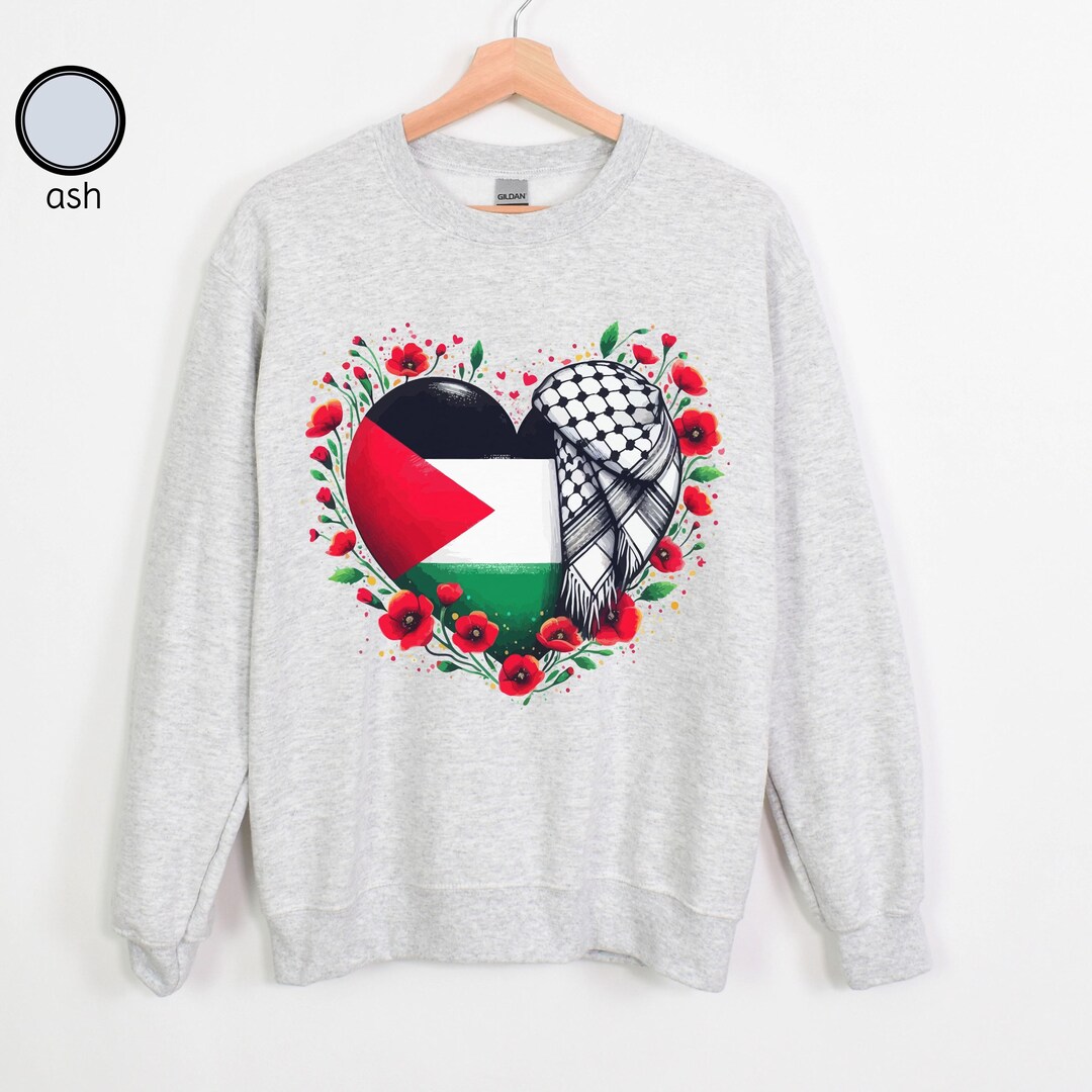Gaza Poppy Palestine Flag Corn Poppy Flower Free Palestine Heart Sweatshirt ...