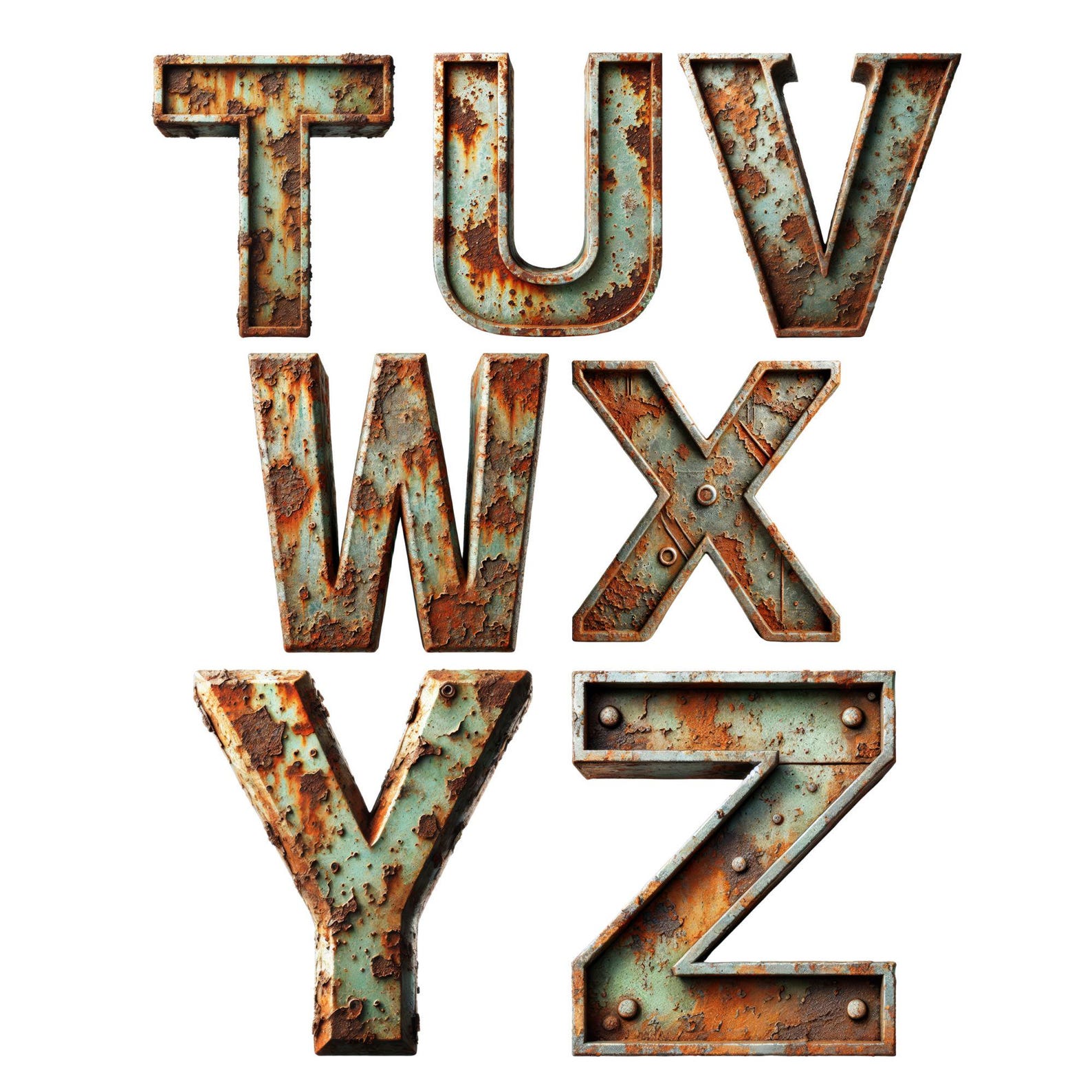 Phosphate Rust Alphabet PNG Set, 39 Grunge Rusty Metal Letters ...