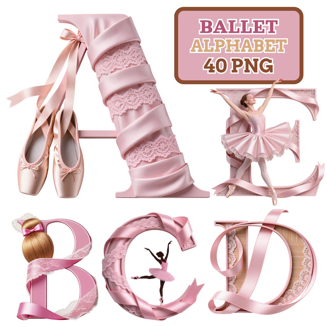 Ballet Alphabet PNG | Pink Ribbon Lace Letters | 40 Transparent PNG for ...