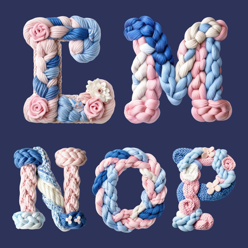 Chunky Knit Alphabet Clipart: Braided Yarn Font, Nursery Decor (PNG ...