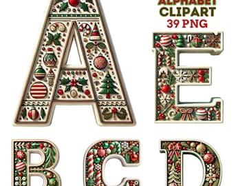 Christmas Ornament Alphabet Clipart: Festive Letters & Numbers (PNG Digital Download)