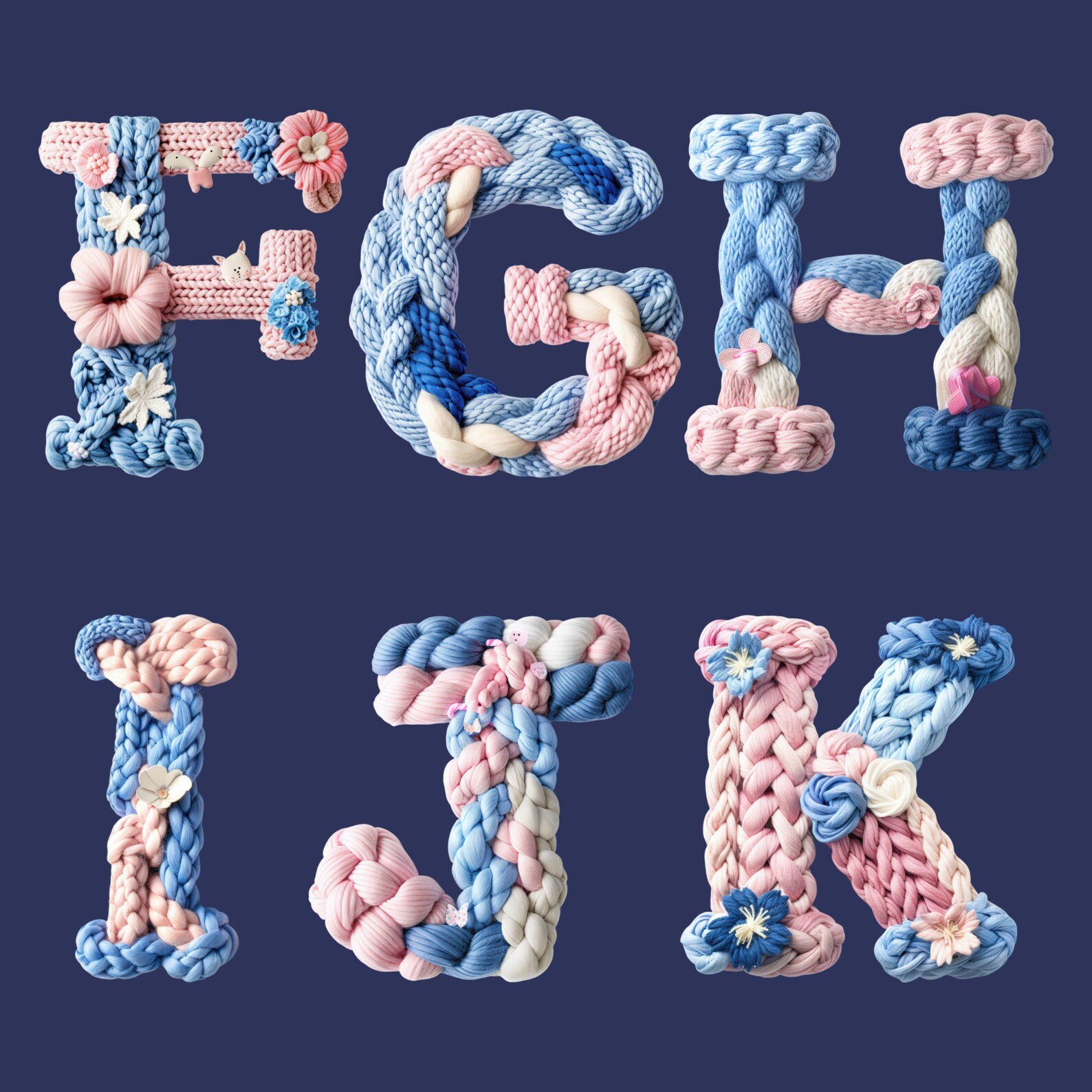 Chunky Knit Alphabet Clipart: Braided Yarn Font, Nursery Decor (PNG ...