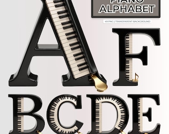Alfabeto de piano PNG / 49 PNG transparente / Altura de 3500 px / Uso comercial