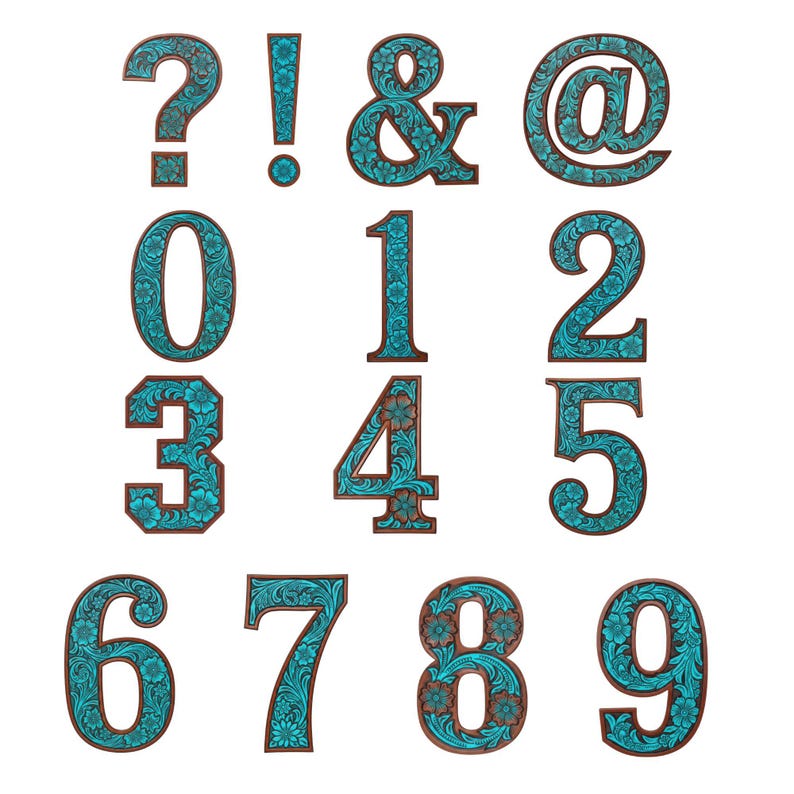 Turquoise Tooled Leather Alphabet PNG | Western Letters A–Z 0–9 ...