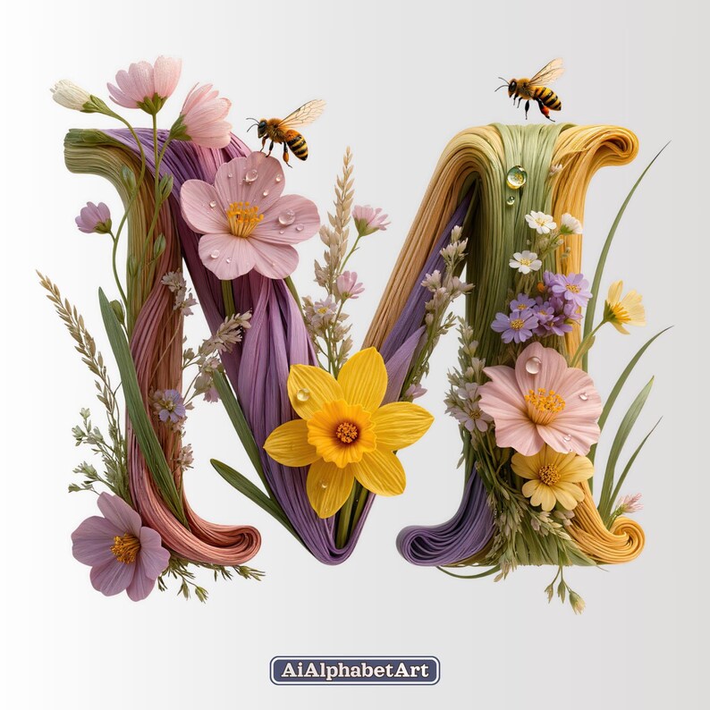 Foral Spring Letters May Day Maypole Ribbon Alphabet Clipart | Floral Spring Letters (40 PNG ...