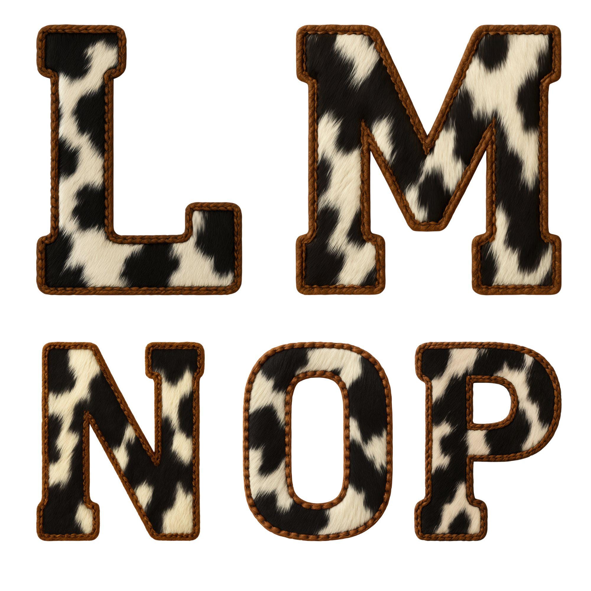 Cowhide Leather Alphabet PNG | Western Cow Print Letters A–Z 0–9 ...