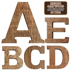 Rustic Oak Wood Alphabet Clipart PNG, Realistic Wooden Letters and Numbers, Natural Wood Font, Farmhouse Monogram, DIY Crafts