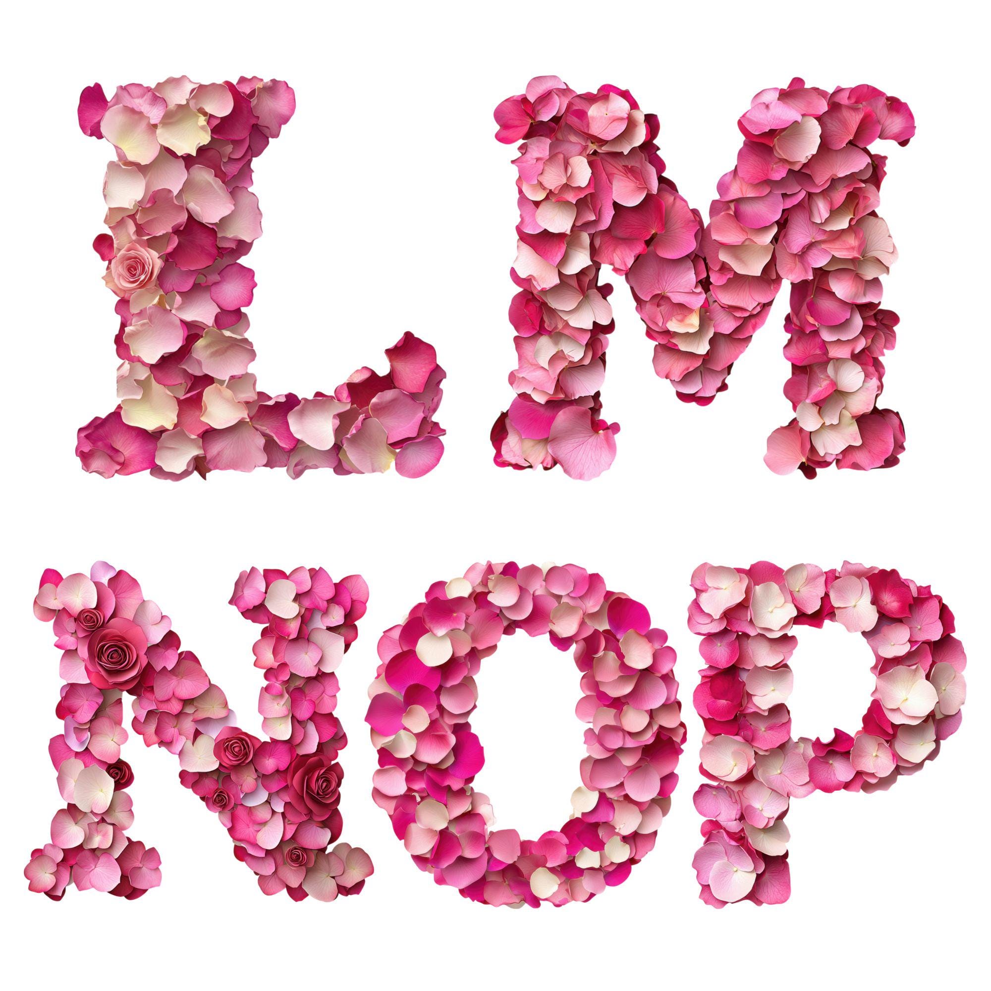 Rose Petal Alphabet PNG Bundle: Floral Letters & Numbers Clipart ...