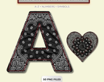 Alfabeto clásico de pañuelo negro PNG / 50 PNG transparentes / 3500px / Uso comercial