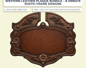 Paquete de imágenes SVG y PNG de placas de estilo western / Imágenes prediseñadas de marcos de cuero repujado / Plantilla de letrero rústico para rancho / Archivos de corte para Cricut y Silhouette