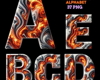 Marble & Fire Alphabet PNG Set: Luxe Graphic Design Elements (Digital Download)