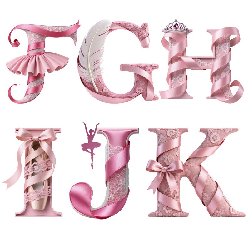 Ballet Alphabet PNG | Pink Ribbon Lace Letters | 40 Transparent PNG for ...