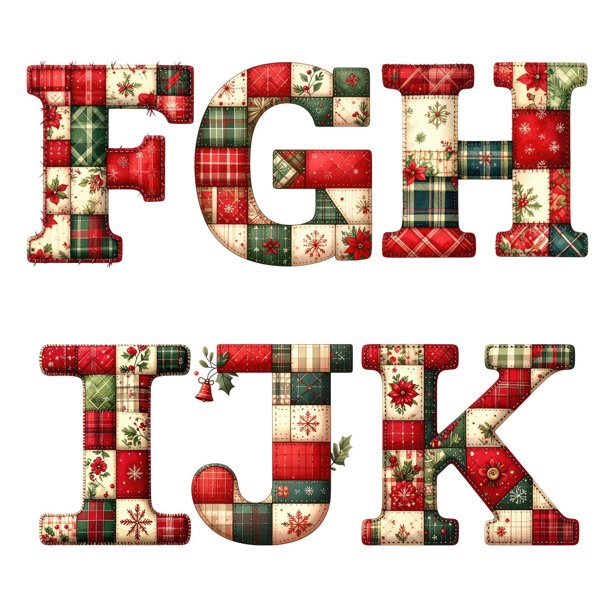 Patchwork Christmas Alphabet PNG | Quilted Holiday Letters A–Z 0–9 ...