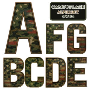 Camo Alphabet PNG: Military Letters, Numbers, Symbols (Instant Download)